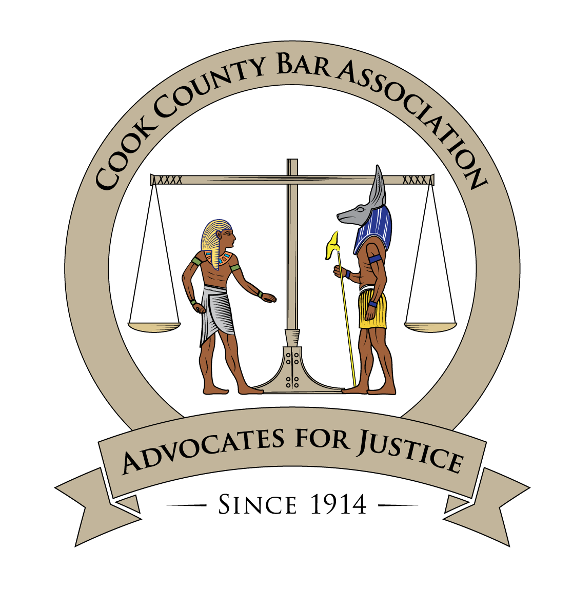 The logo for cook county bar association advocates for justice since 1914