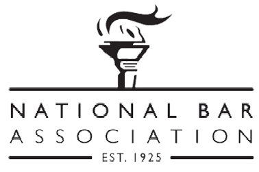 A black and white logo for the national bar association.