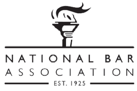 A black and white logo for the national bar association.