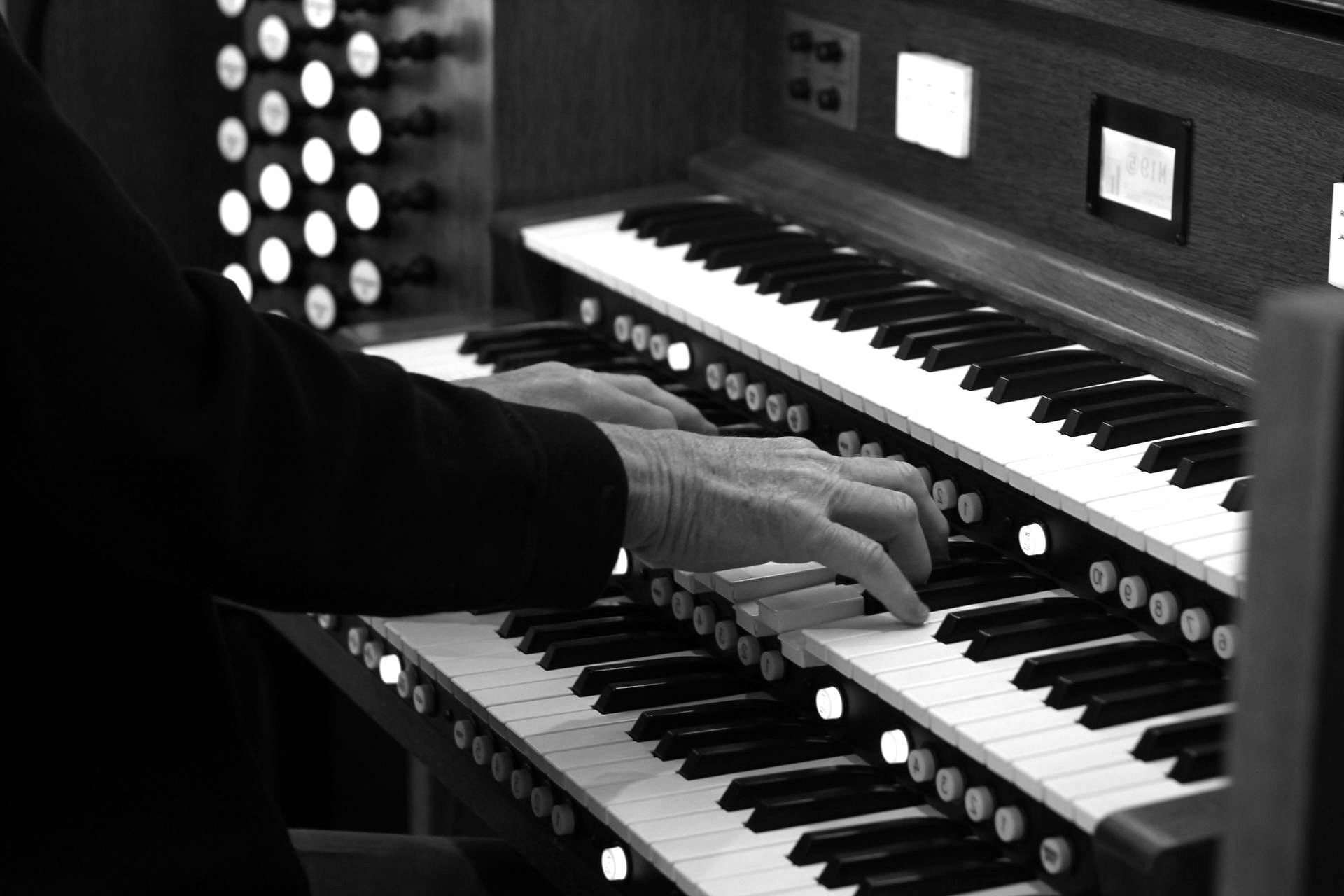 Stan Benton playing the organ  at Aldersgate United Methodist Church in north Durham 