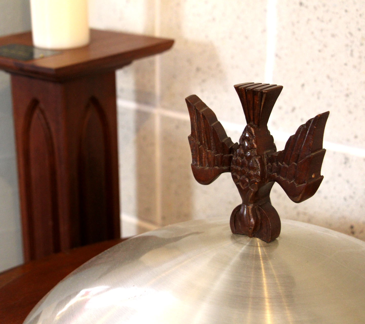 The baptismal font at Aldersgate United Methodist Church in north Durham