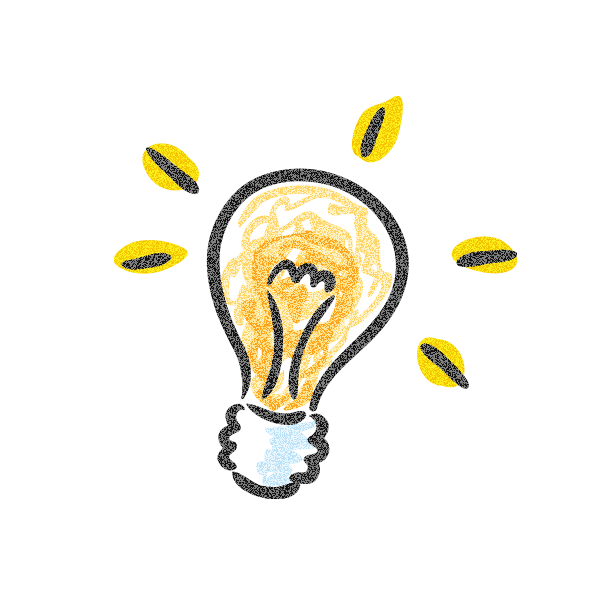 Glowing yellow light bulb, radiating bright yellow petals, symbolizing an idea.