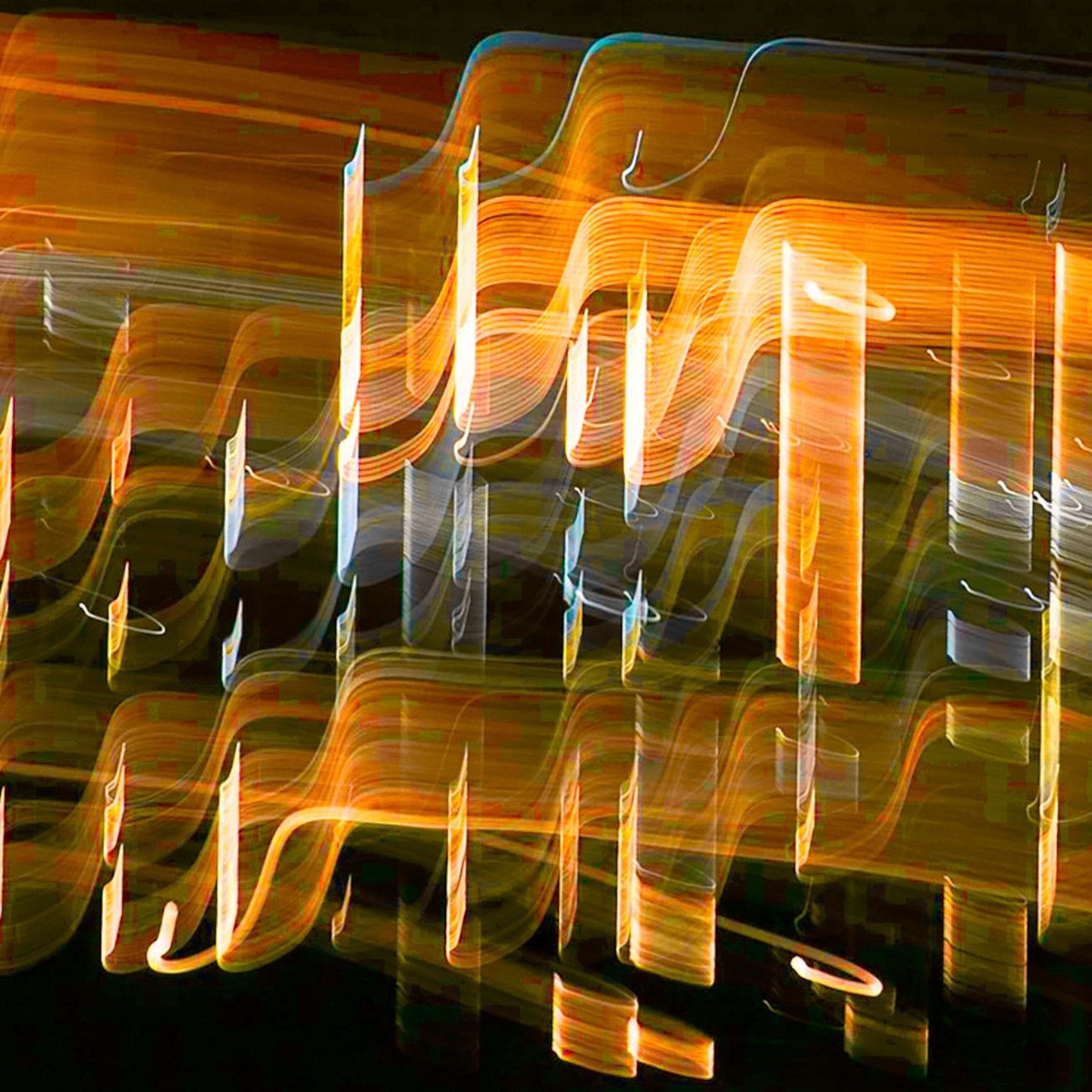 A blurry picture of a reflection of a building in the water