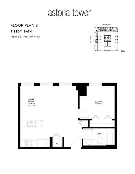 A black and white floor plan of a tower apartment.