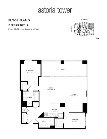 A black and white floor plan of a tower apartment.