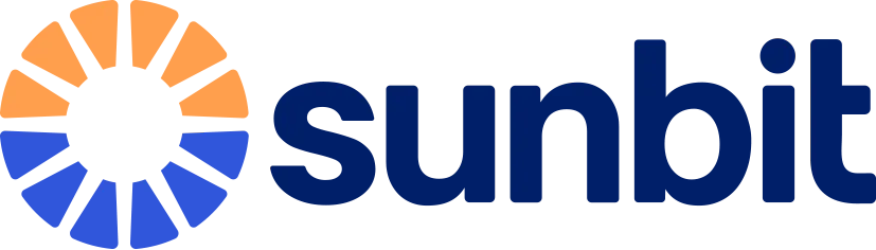 Sunbit logo: a split circle icon with blue and orange segments, 