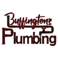A logo for buffington 's plumbing with a key and pipes