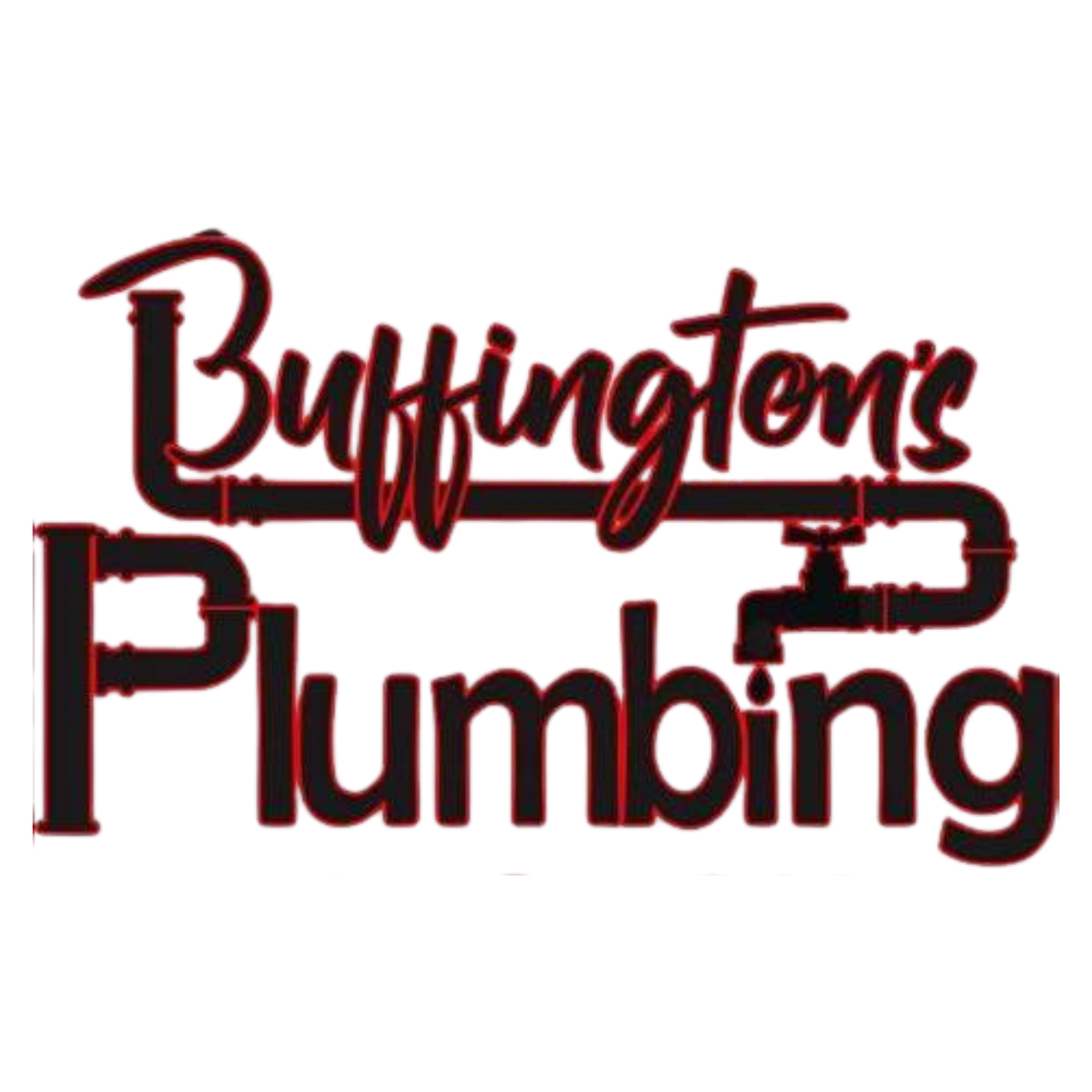 A logo for buffington 's plumbing with a key and pipes