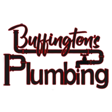 A logo for buffington 's plumbing with a key and pipes