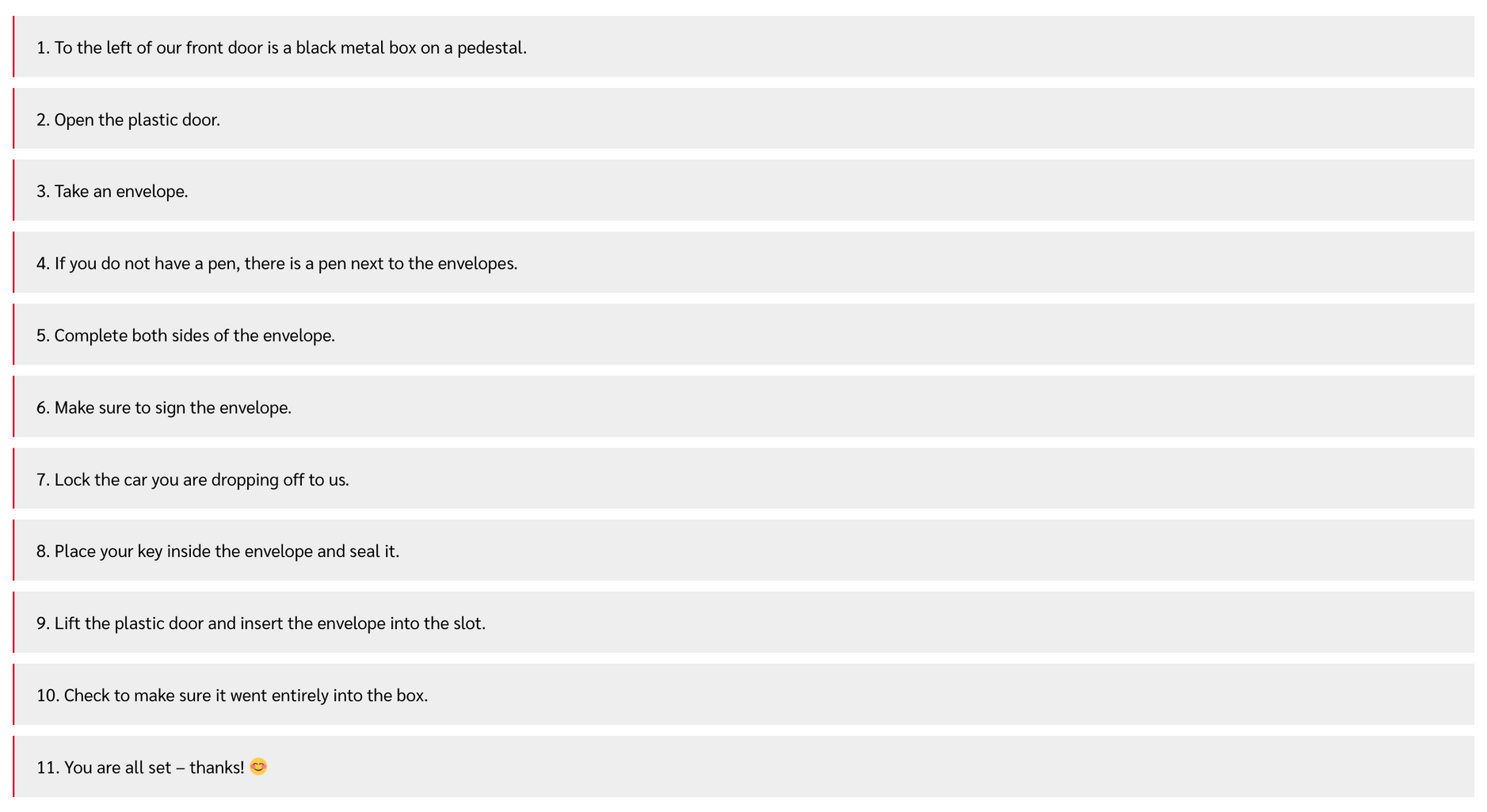 A list of numbered items, titled 