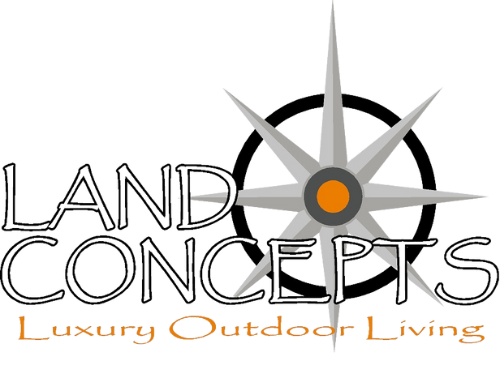 Land Concepts logo with compass rose and “Luxury Outdoor Living” text