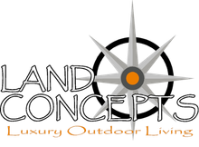 Land Concepts logo with compass rose and “Luxury Outdoor Living” text
