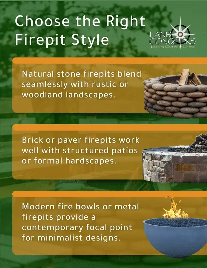 Guide to firepit styles: natural stone, brick, and modern metal for different landscapes
