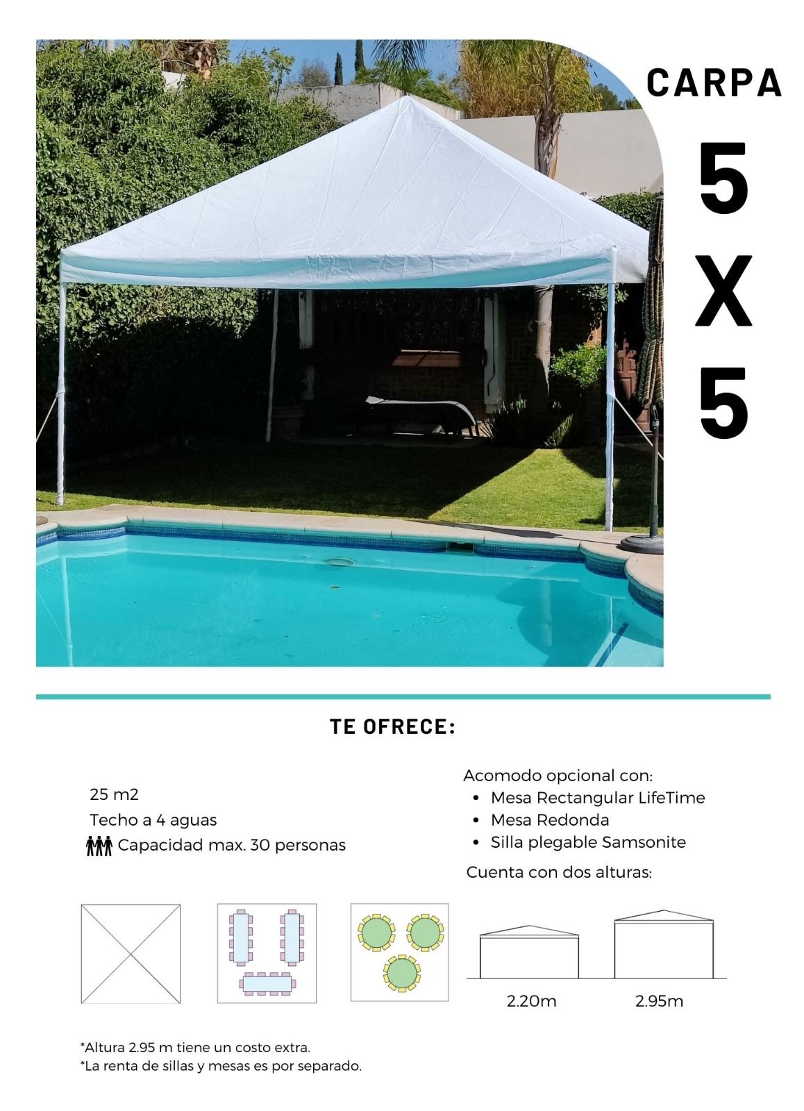 Un dosel blanco está sentado al lado de una piscina.