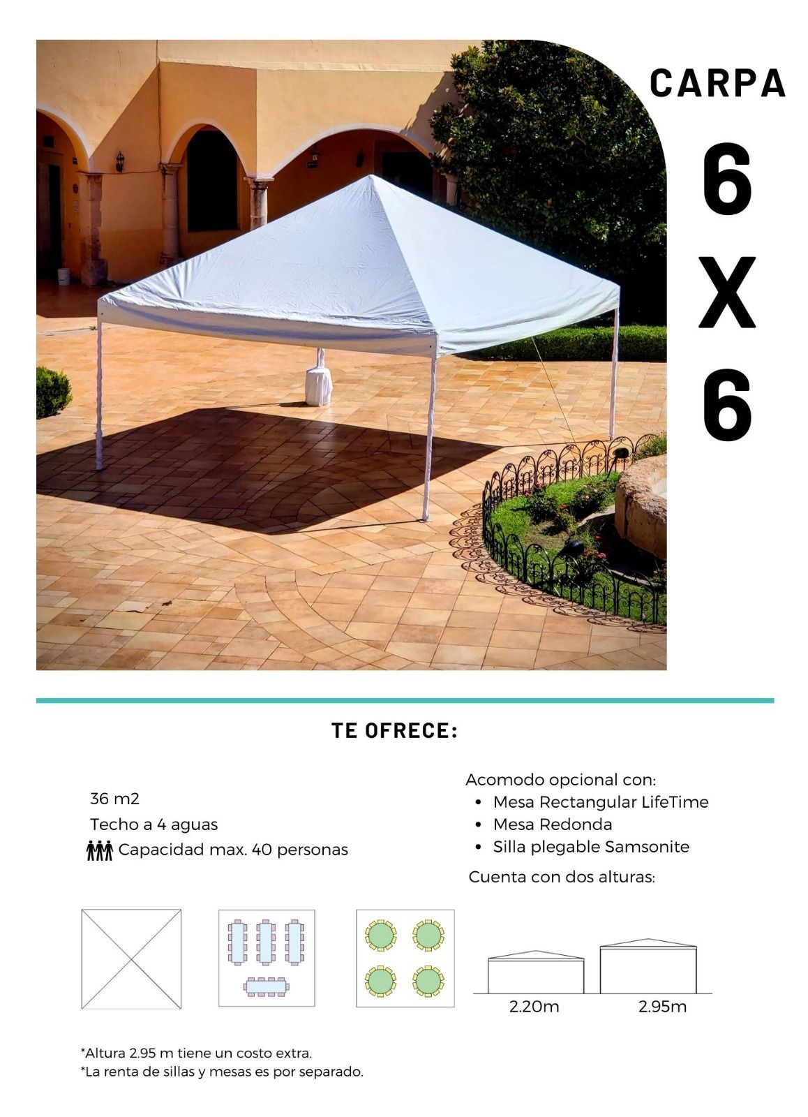 Un dosel blanco reposa sobre un patio de baldosas.