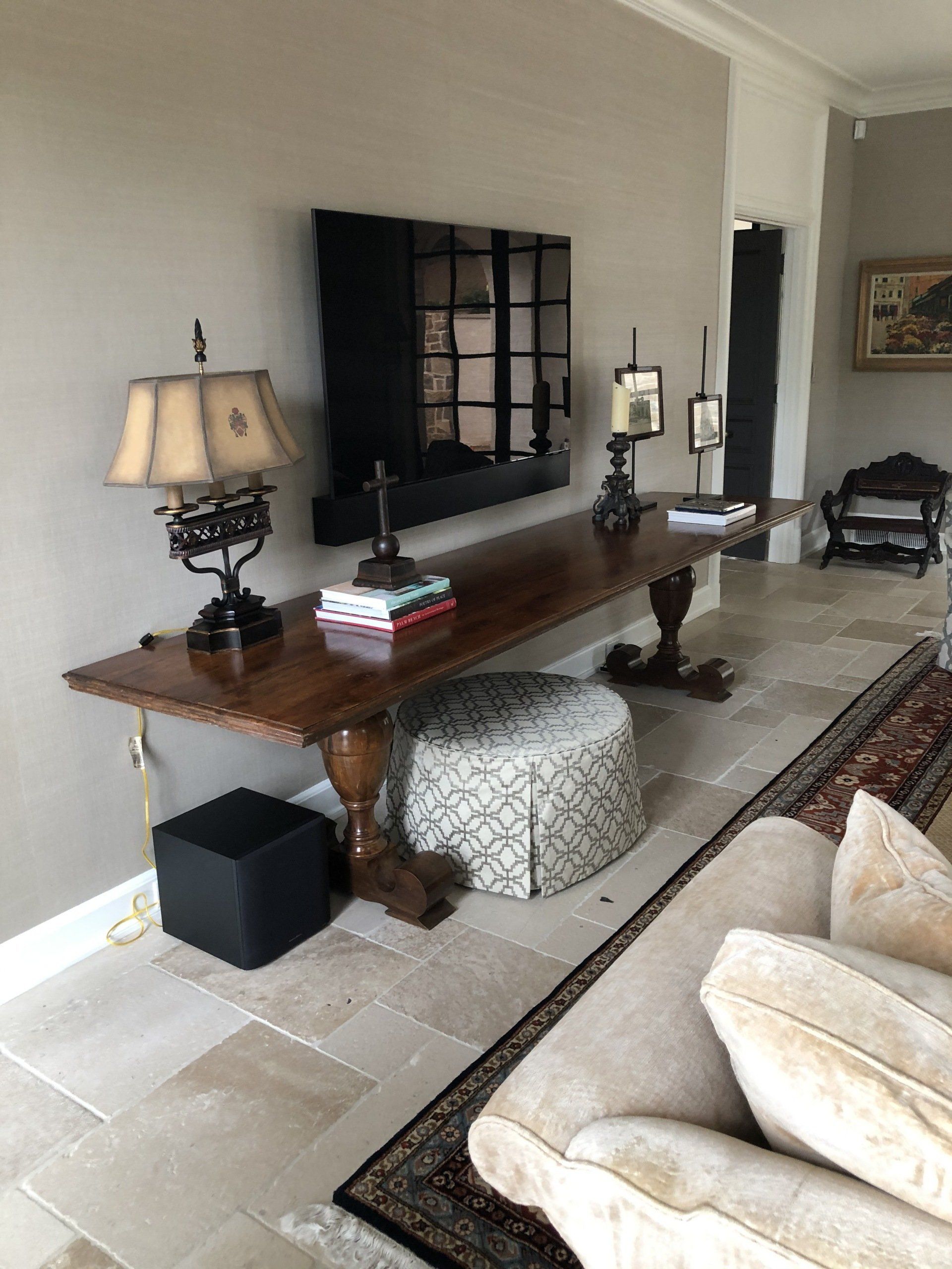 Ottoman under TV - Nashville, TN - John Stevens Upholstery