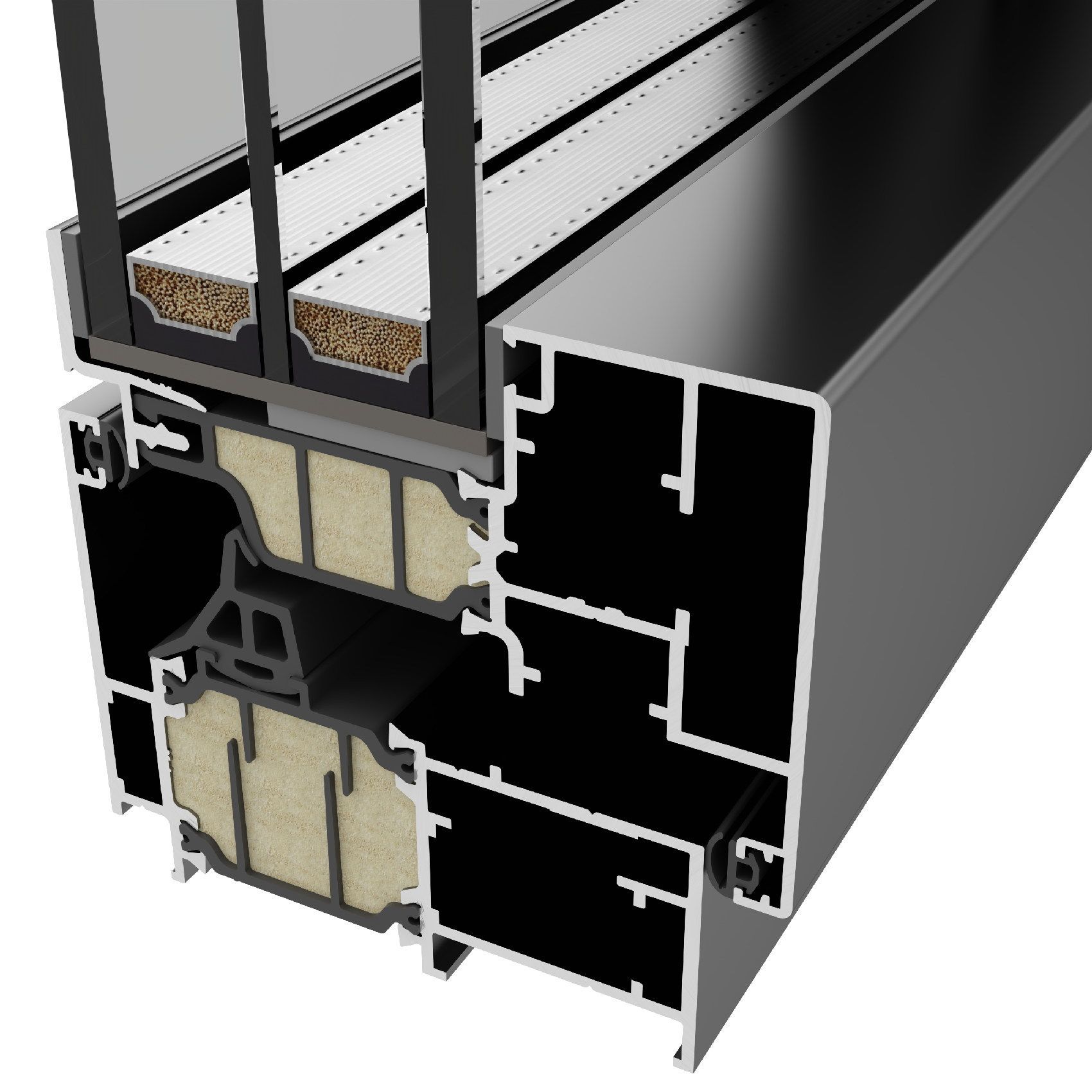 triplo vetro sezione infissi alluminio Korus Roma Linear squadrato