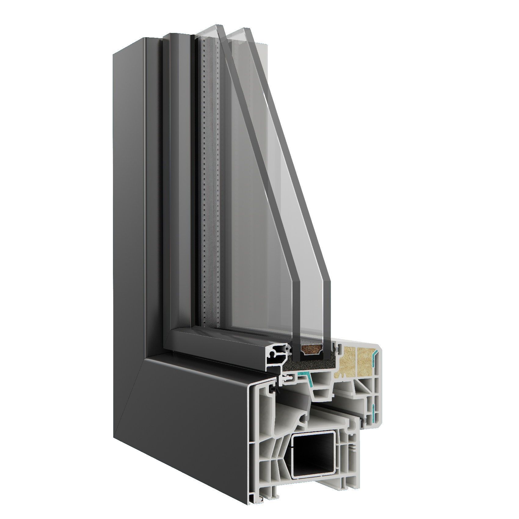 doppio vetro sezione infissi in pvc alluminio Fiberk Roma Korus