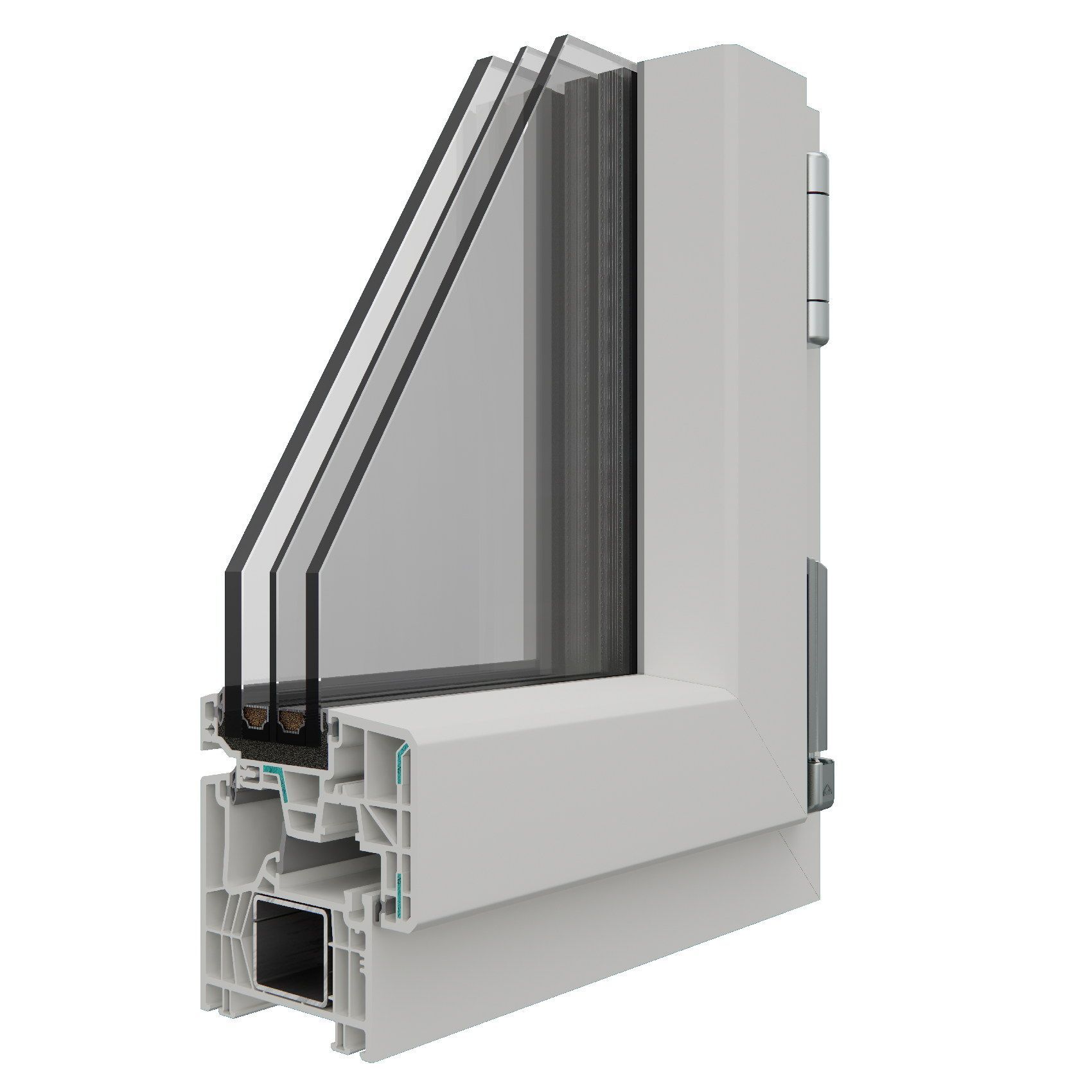 particolare interno sezione infissi in pvc alluminio Fiberk Roma Korus