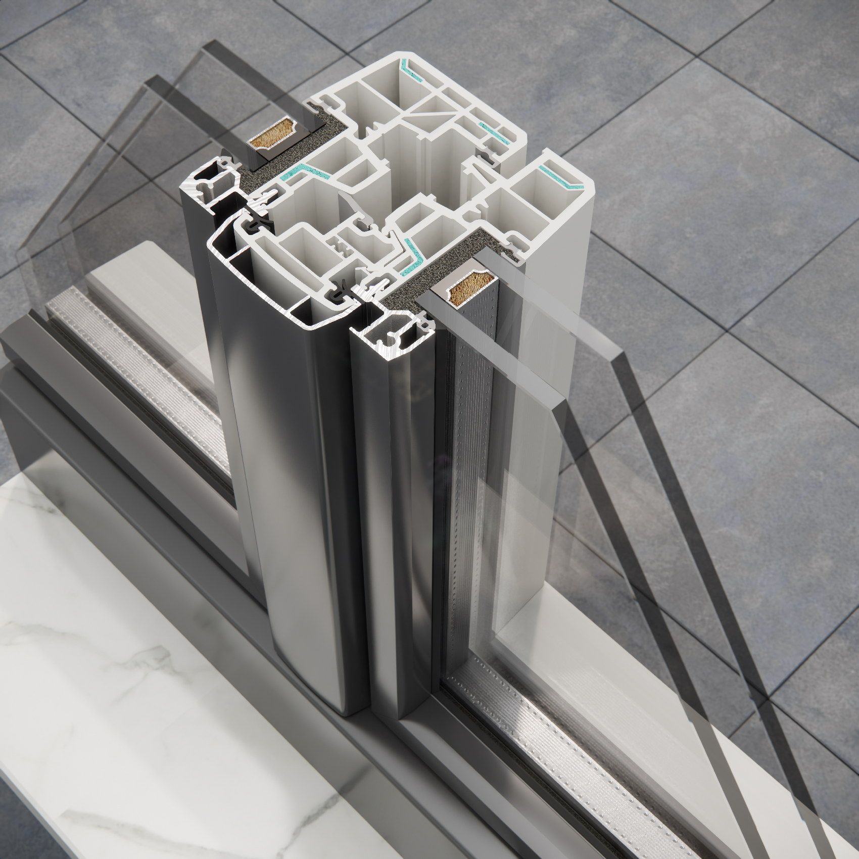 particolare posa in opera infissi in pvc alluminio Fiberk Roma Korus