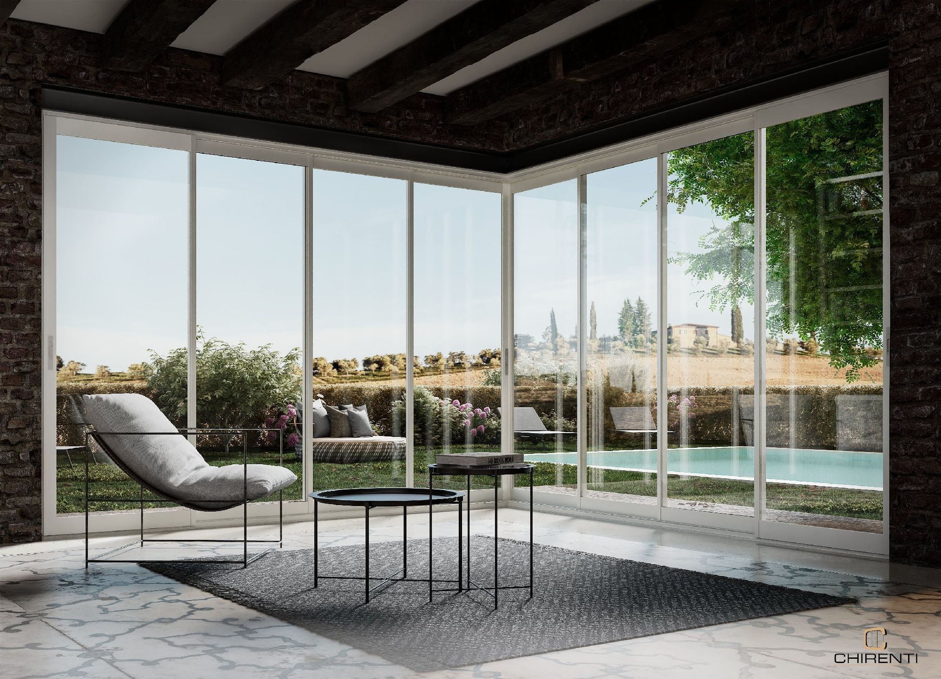 chiusura terrazza vetrate panoramiche Chirenti Roma