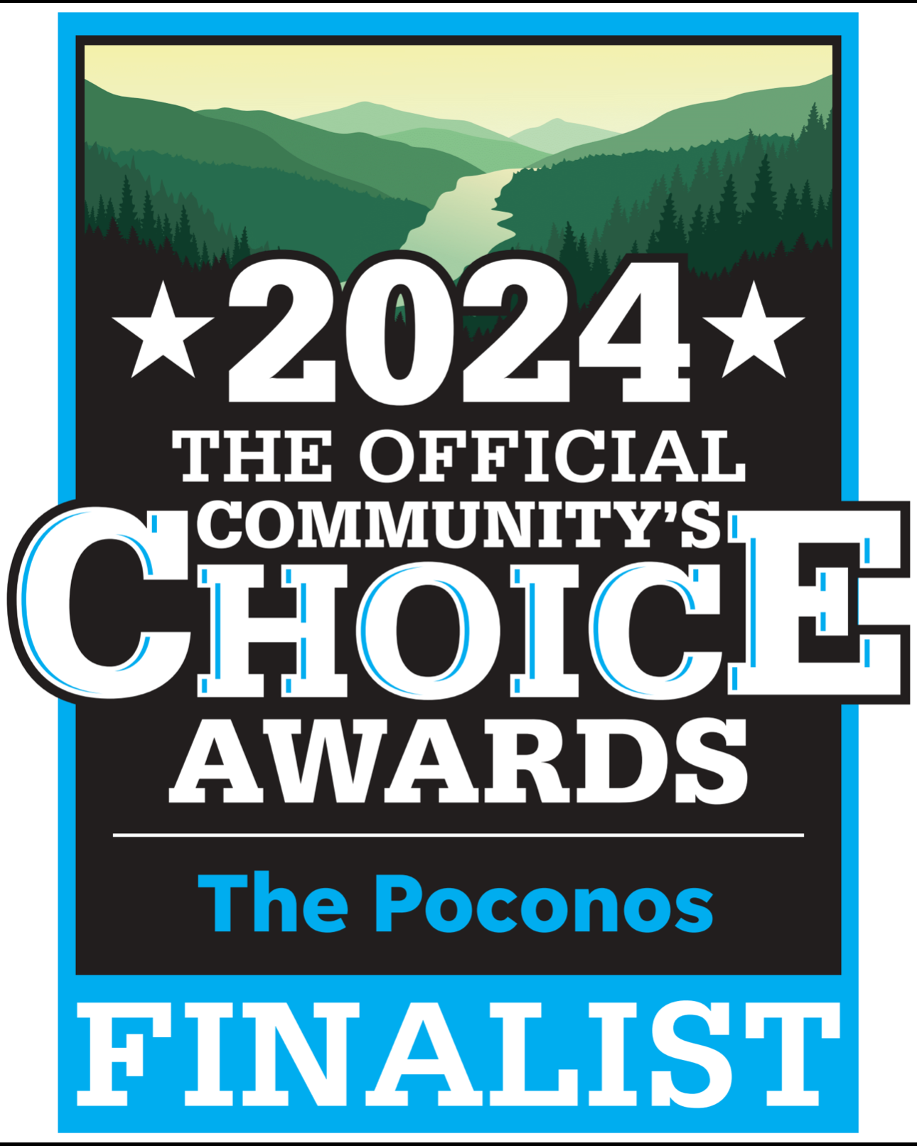 A logo for the community 's choice awards with a mountain in the background.