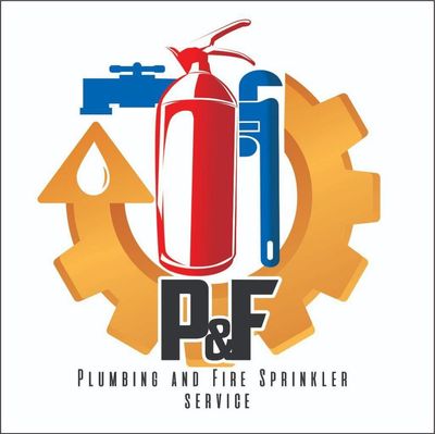 A logo for p & f plumbing and fire sprinkler service