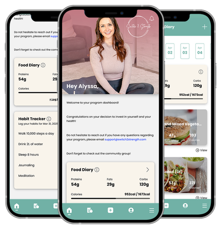 A woman is sitting on a yoga mat on a cell phone. Forever Fit - Personalised Workouts and Nutrition - Terrina Brewer