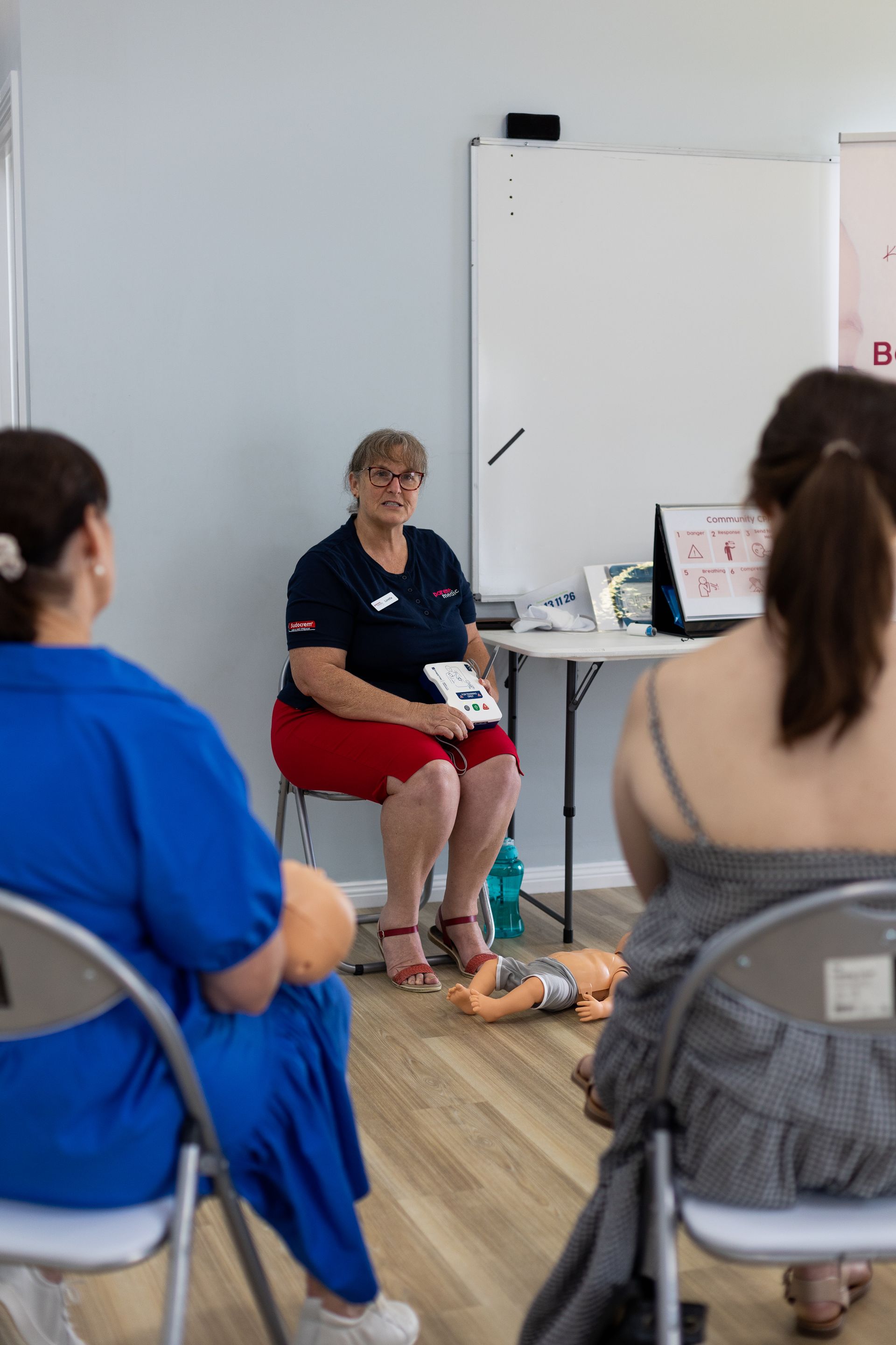 Showing a defibrillator
