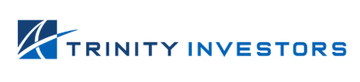 The trinity investors logo is blue and white and says trinity investors