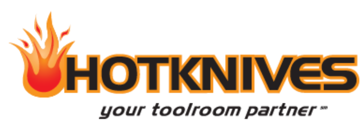 Logo for Hot Knives, featuring a flame graphic and text 