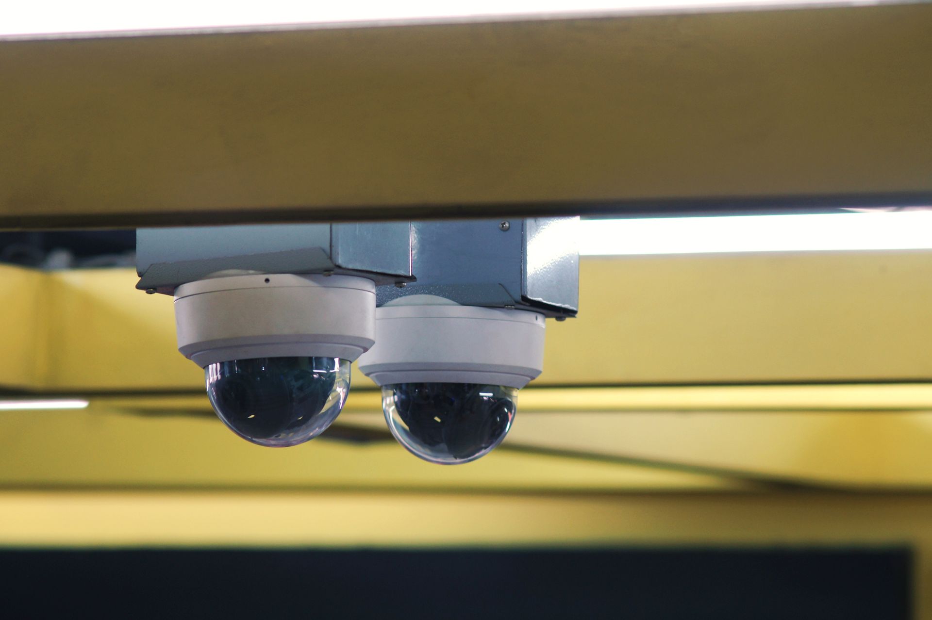 Two security cameras dome type install on the ceiling.