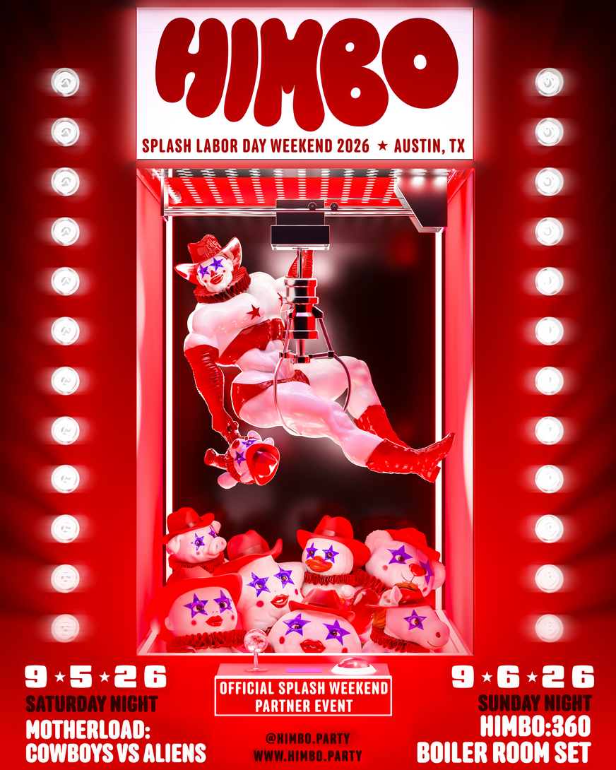 HIMBO and Splash Days Labor Day party weekend in Austin, TX poster with circus-themed artwork