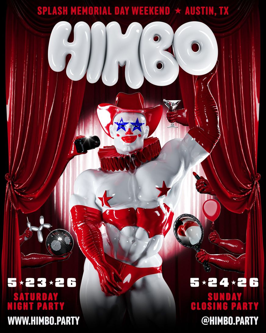 HIMBO and Splash Days Memorial Day  party weekend in Austin, TX poster with circus-themed artwork