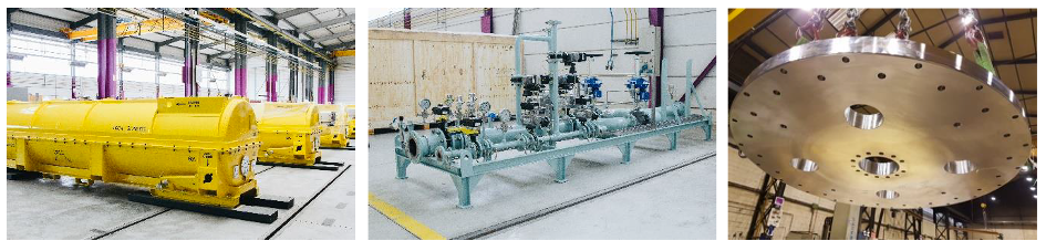 Un collage de trois images d'une machine dans une usine.