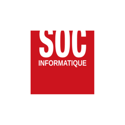 Un logo soc informatique rouge et blanc sur fond blanc