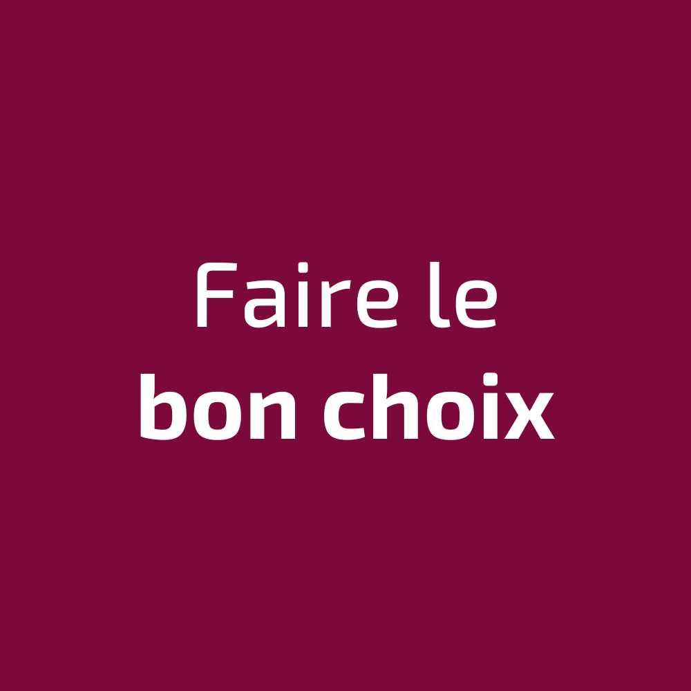 Un fond violet avec un texte blanc qui dit faire le bon choix