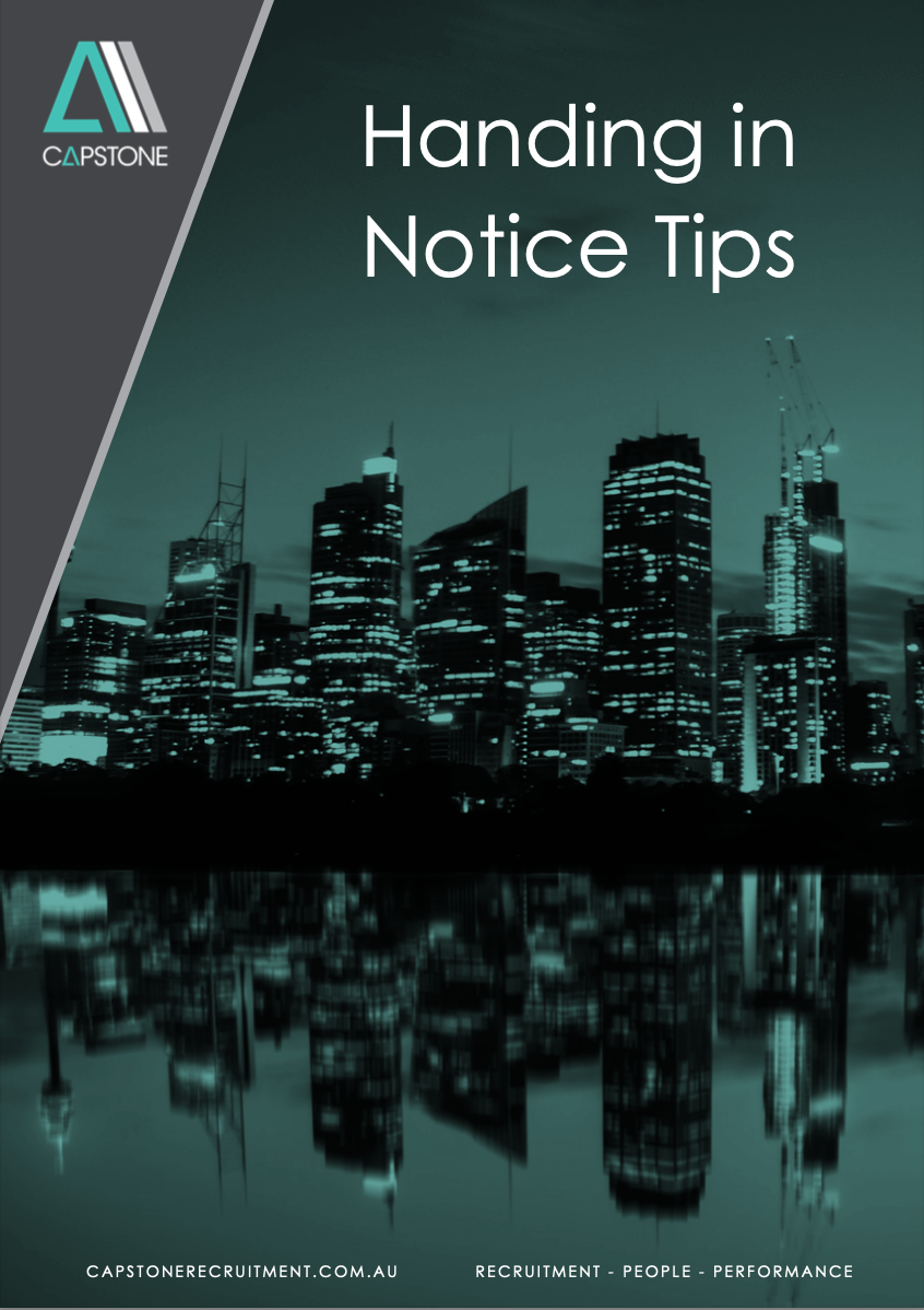 The cover of a book titled handing in notice tips