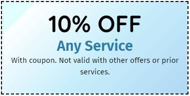 A coupon that says `` 10 % off any service with coupon . not valid with other offers or prior services . ''