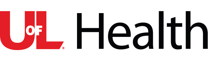 Logo for UofL Health, featuring the red letters 