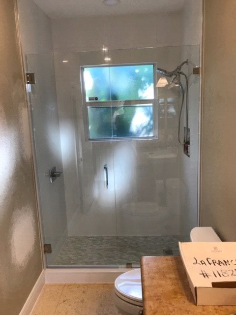Bathroom With New Glass Door Installed — Naples, FL — Luxurious Glass LLC