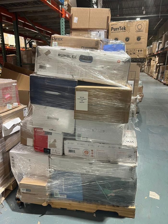 truckload with 24 pallets of amazon electronics and small appliances.