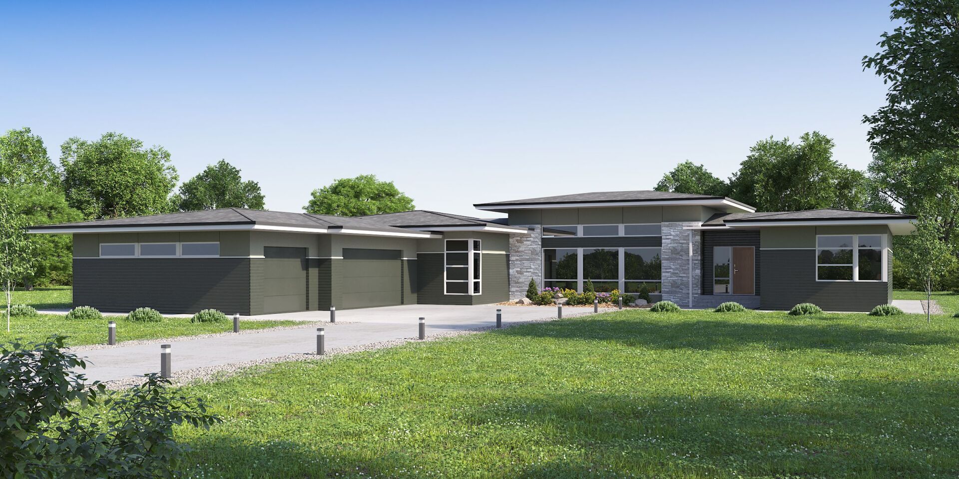 An artist 's impression of a modern house with a lot of windows