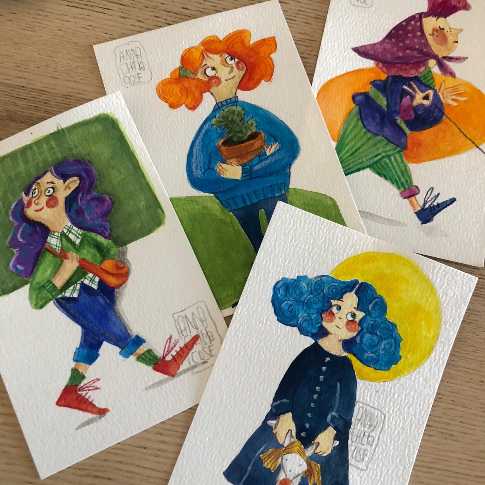 studio a gouache di 4 personaggi