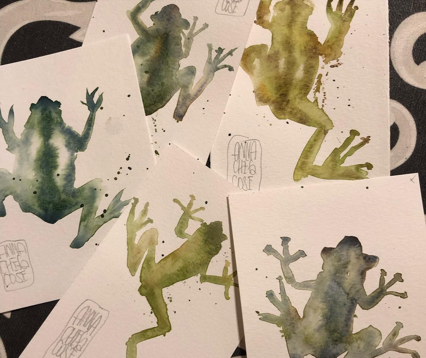 acquerelli su carta, rane