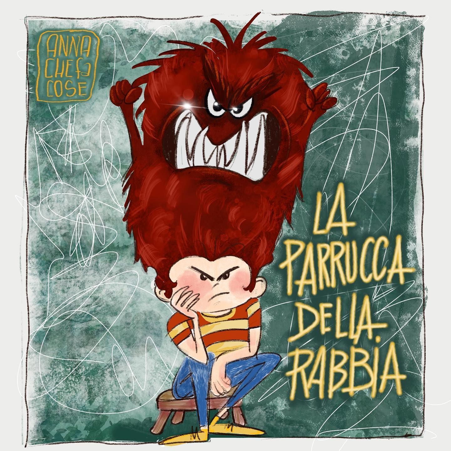 illustrazione per ragazzi, la parrucca della rabbia, Procreate