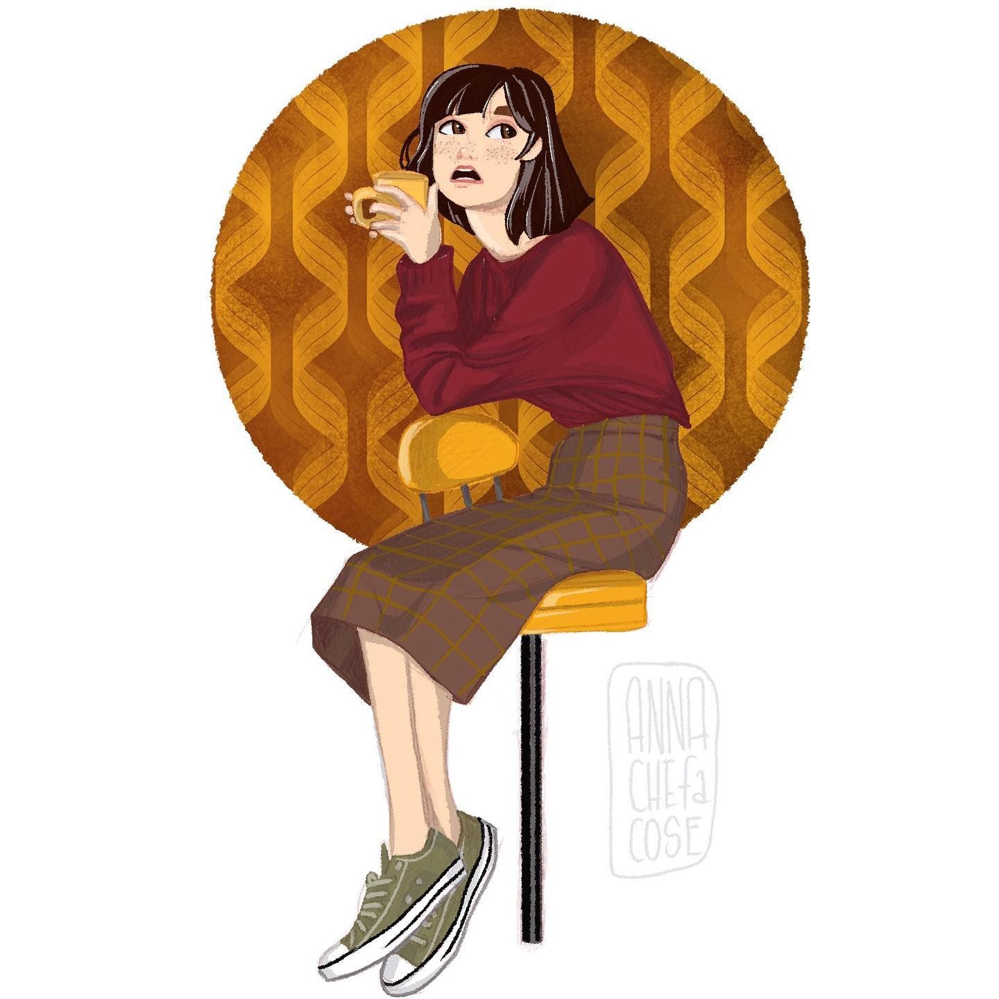 ritratto di ragazza con caffe', illustrazione digitale