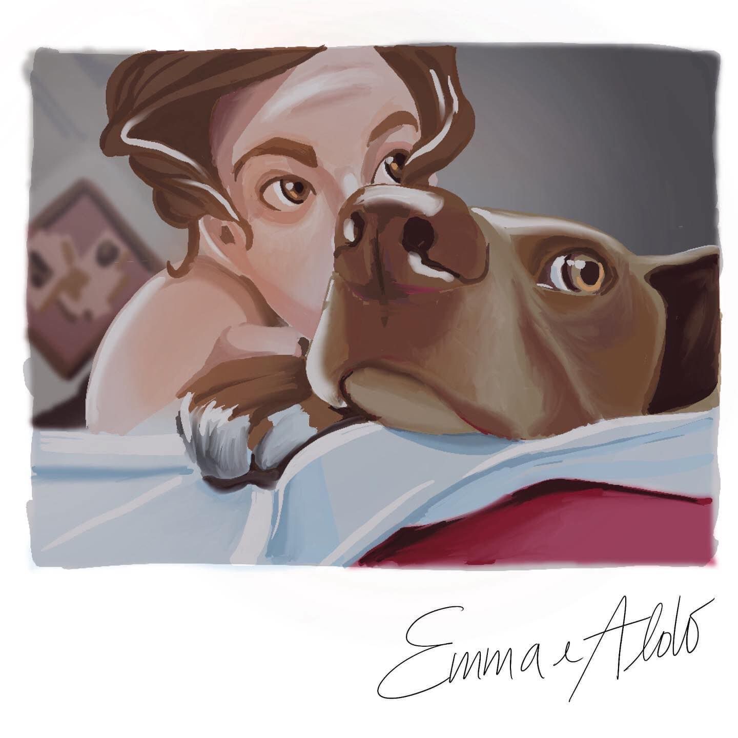 ritratto digitale, ragazza con cane