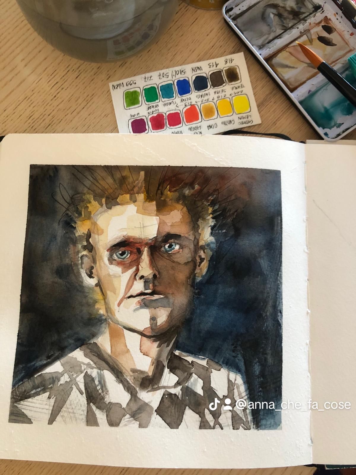 pagina di sketchbook, ritratto di volto di uomo