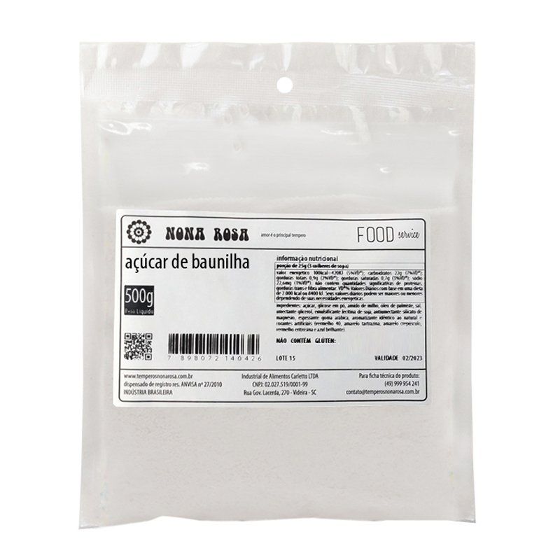 açúcar de baunilha embalagem food service